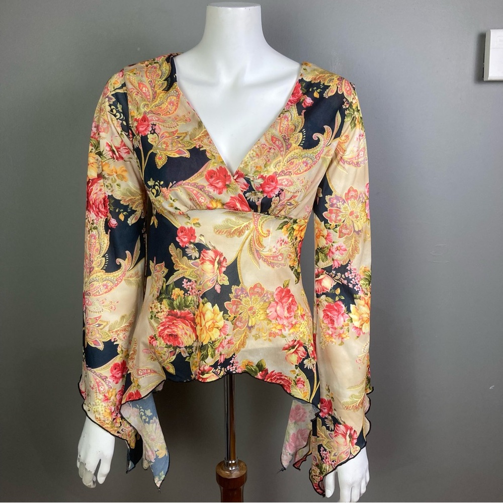 Y2K top large fairy romantic whimsigoth flare sleeves rose 90s Buffy